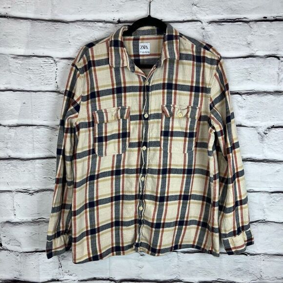 Zara Men's Plaid Flannel Button-Down Shirt Multicolor Size L - Picture 3 of 7